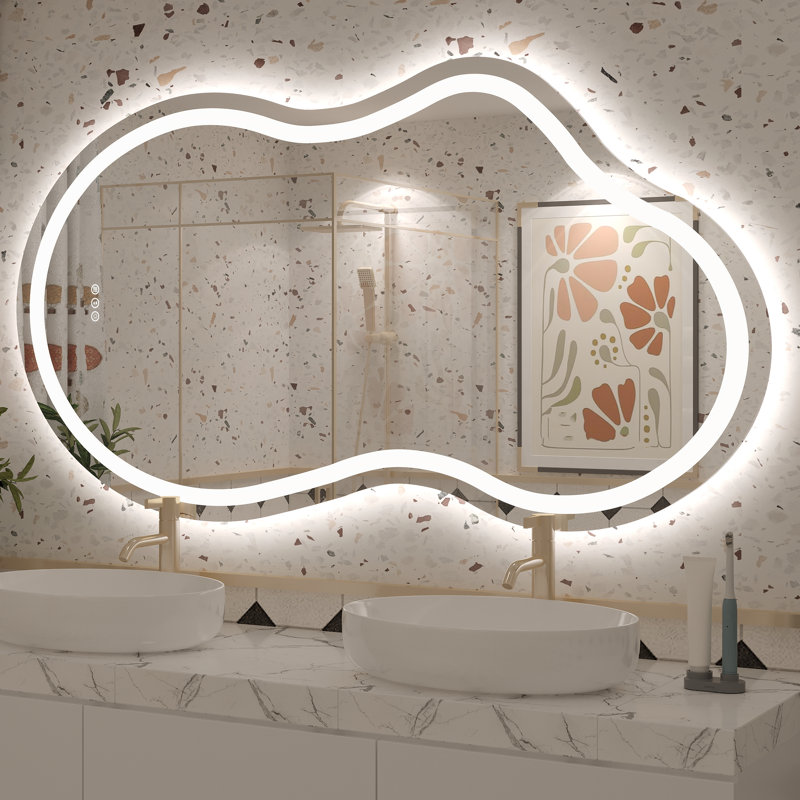 Miroir de salle de bain Molly, 60 po x 32 po, Avant et rétroéclairé
