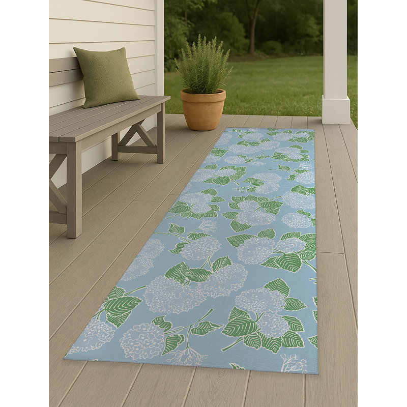 Hydrangea Non Slip Outdoor Rug, Runner 2'6" x 8'