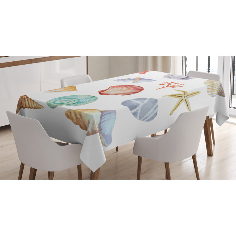 Ambesonne Nautical Tablecloth, Illustration Of Different Seashells Scallop Mollusk Summer Exotic Creatures Animals, Rectangular Table Cover For Dining Room Kitchen Decor, 52" X 70", Multi