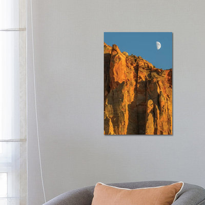 Utah, Zion National Park, Moon over The Watchman 1 Piece Wrapped Canvas Wall Art