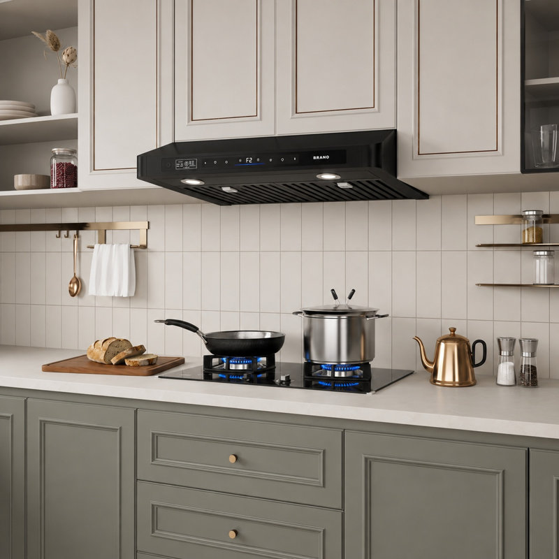 Hotte sous le meuble 36 pouces Brano, hotte de cuisine à conduit voix / geste / tactile 900 cfm avec ventilateur d'extraction à 4 vitesses, mode mémoire, lumières réglables, noir