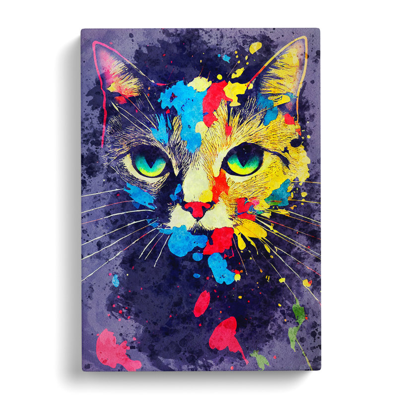 Paint Splat Cat No.4 - Wrapped Canvas, 50cm H x 35cm W x 3cm D
