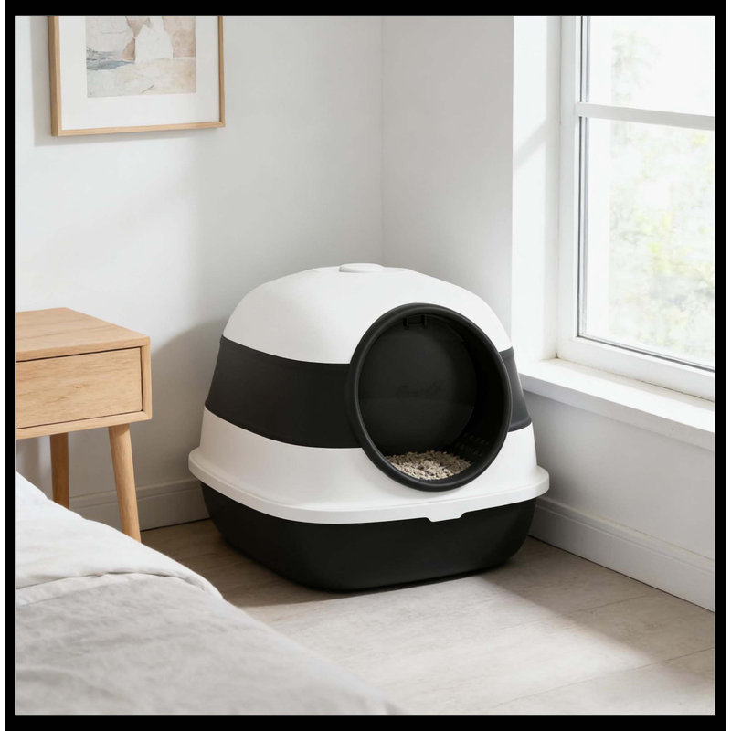 Litière pour chat, litière avec couvercle, Noir / blanc