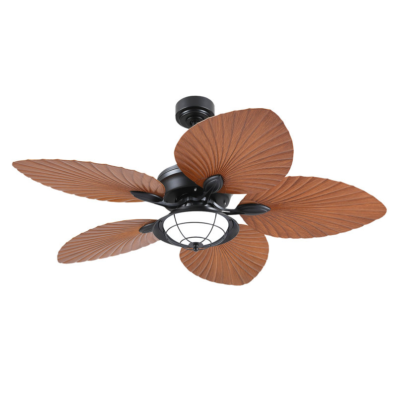 52" Tropical Leaf 5 blades Ceiling Fan With Led Lights, Dark Brown