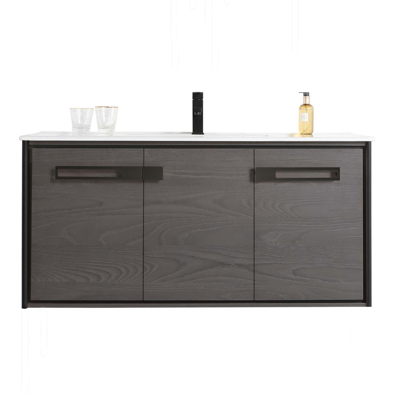 Meuble-lavabo simple l 48 po x P 18,31 po x H 23,25 po, Chêne noir, Noir mat