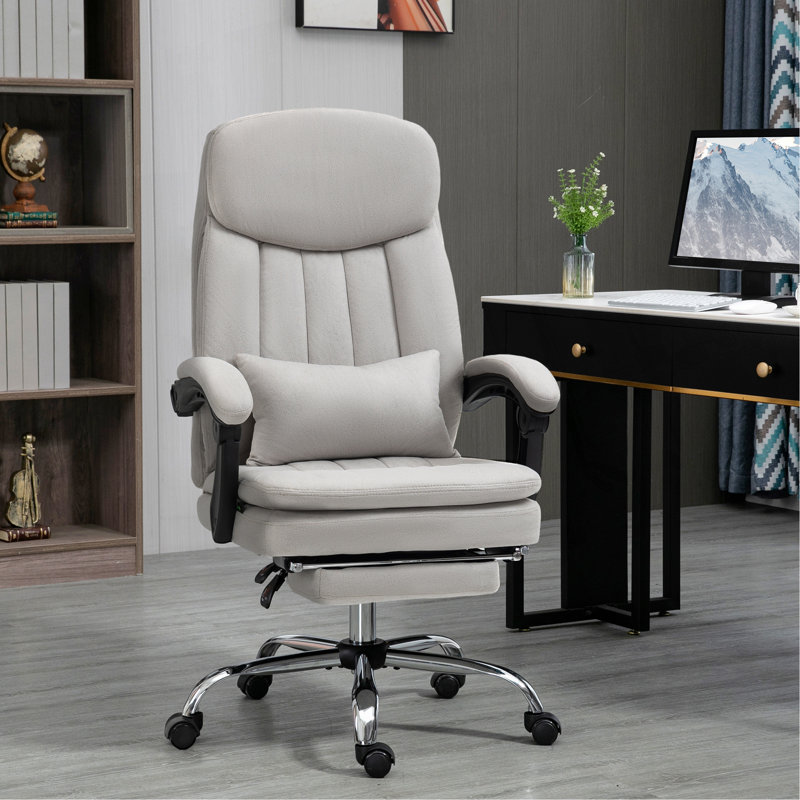 Fauteuil de bureau de massage en microfibre Vinsetto, chaise de bureau d'ordinateur pivotante, chaise d'ordinateur inclinable chauffante avec coussin de soutien lombaire, gris clair