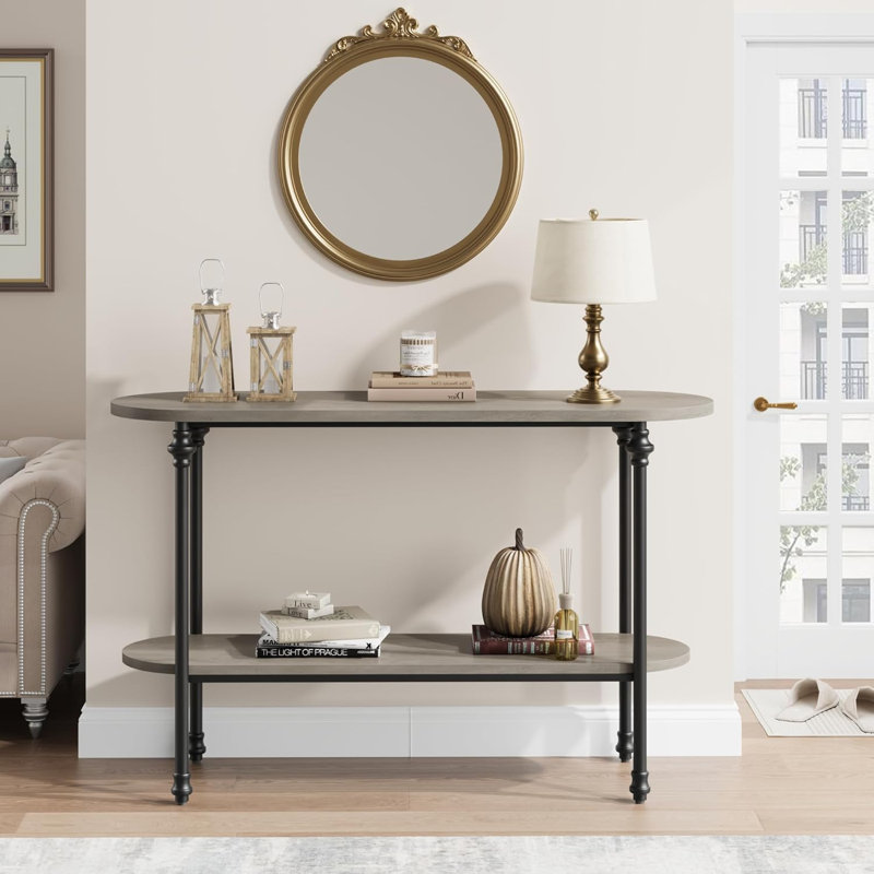 Table d'entrée, console de 43,3 po avec rangement, canapé à 2 niveaux avec structure en métal et panneau de fibres à densité moyenne, table de canapé derrière le salon, couloir