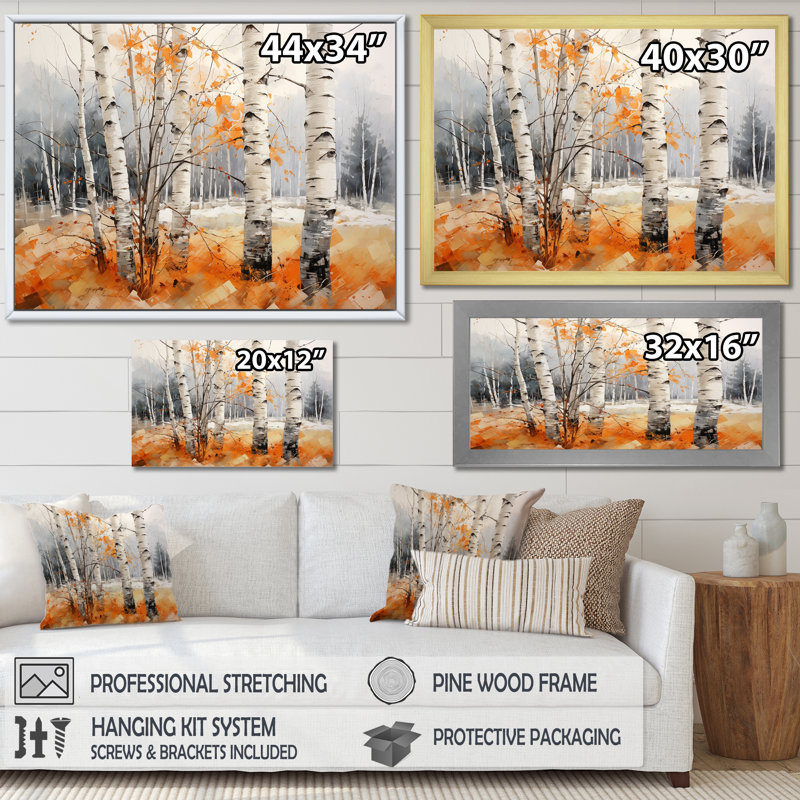 «Orange Brich Wood In Winter II», reproduction sur toile, H 12 po x l 20 po x P 1 po, Cadre photo noir simple