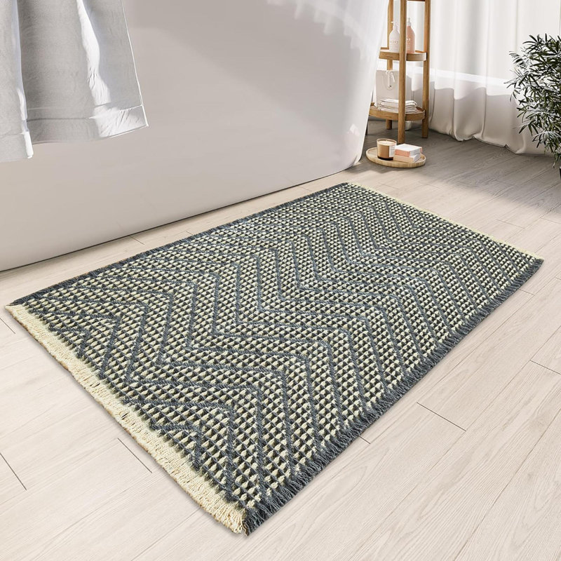 Nathalee Non-Slip Bath Mat, Gray/Yellow, 16" L x 24" W