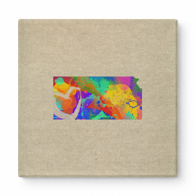 Kansas State Map Watercolor Splatter — Square Canvas Wall Art