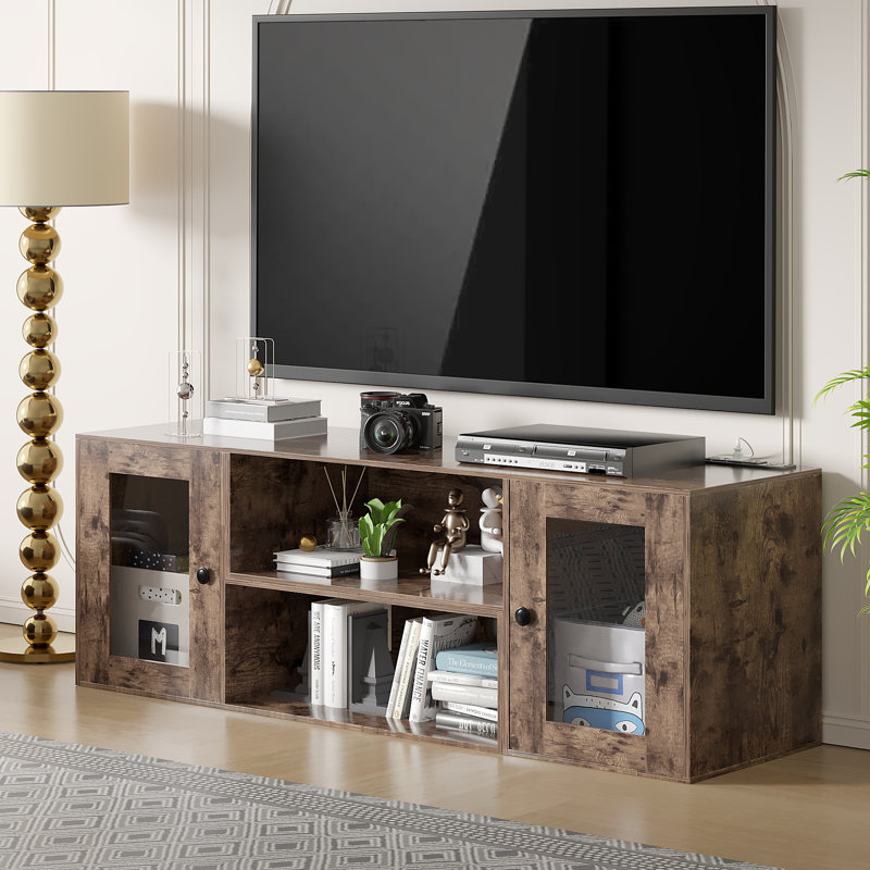 Mauna Modern Brown TV Stand for 65 Inch TV with LED Lights and Power Outlet, Flexible Layout Entertainment Center with Storage Cabinets, DIY Combination Media Console for Living Room, Bedroom, Gaming Room
