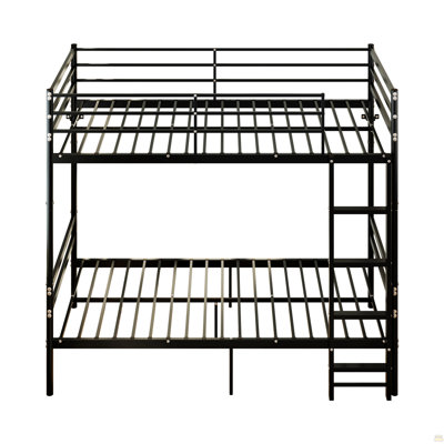 Bunk Beds Twin Over Twin, Heavy-Duty Bunk Bed With Safety Guardrail & Ladder, Metal Slats Support, No Box Spring Needed