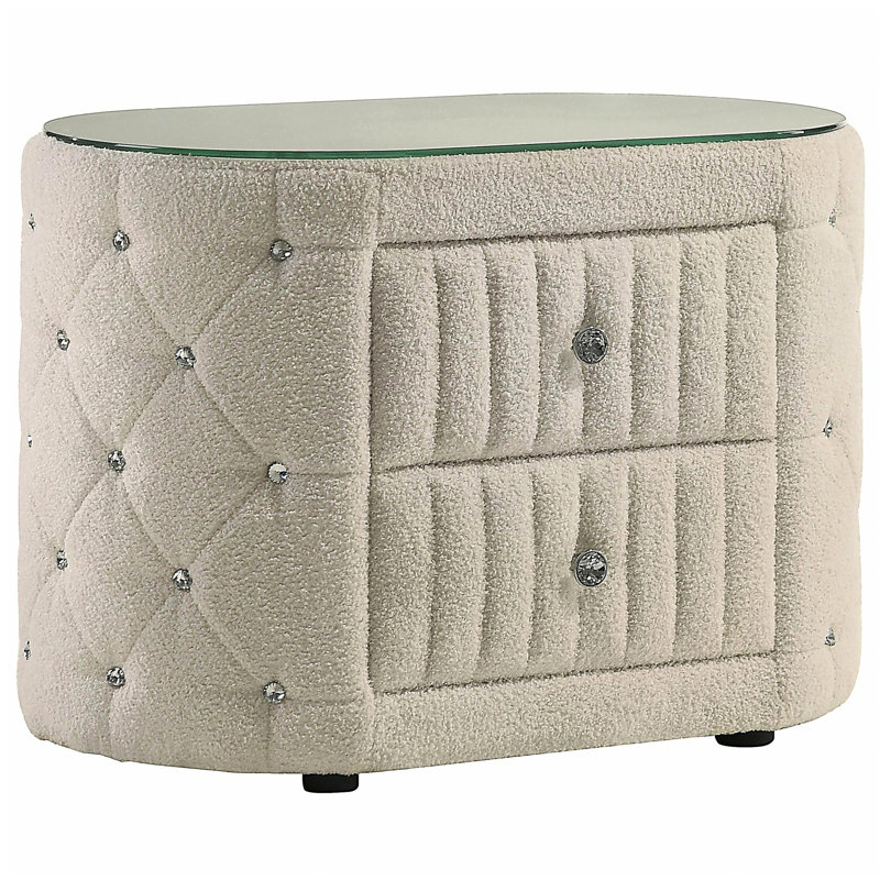 Table de chevet rembourrée 2 tiroirs Santiago Ivory
