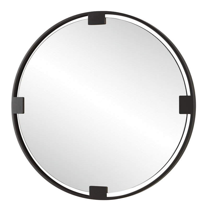 Latitude Run® Edwyna Black Round Mirror