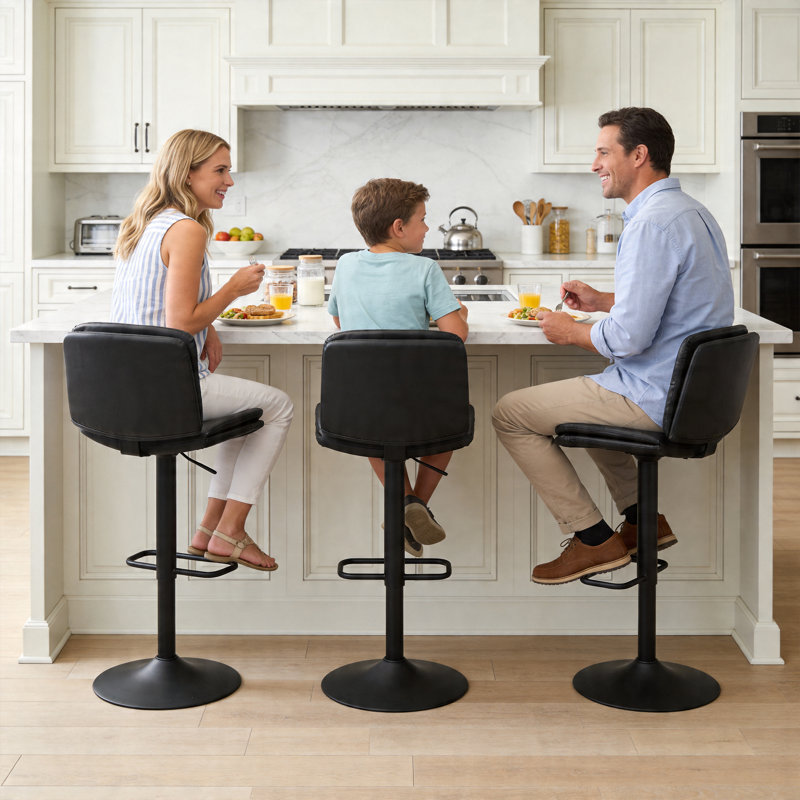 Sahla Swivel Upholstered Adjustable Height Counter Stool with Metal Frame, 3, Black