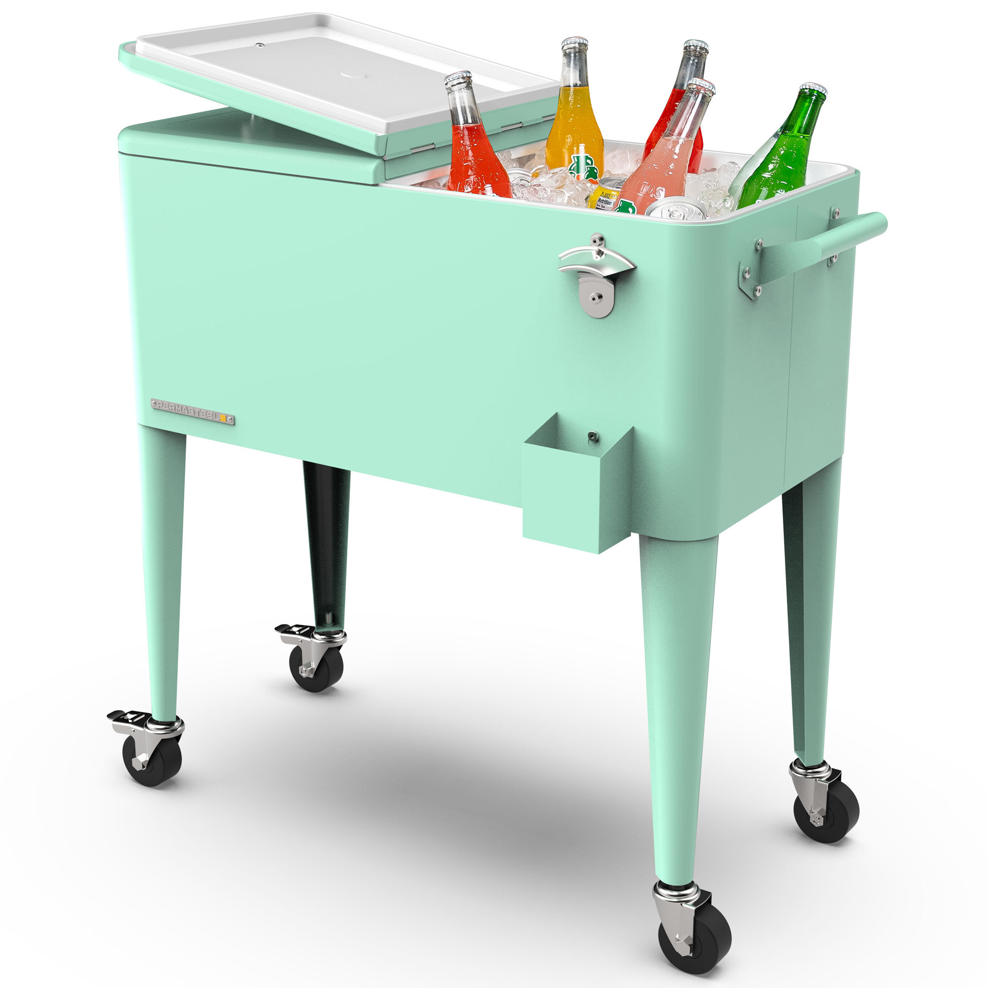 Permasteel 80-Qt Classic Outdoor Patio Cooler On Wheels, Mint, Without Divider