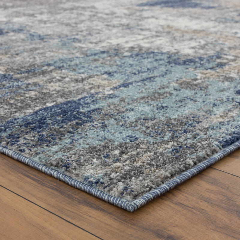 Tapis abstrait bleu foncé / bleu clair 2x3 Luxe Weavers Collection Euston 7679