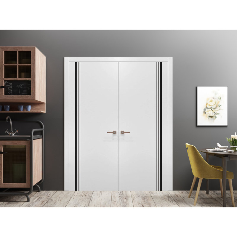 Porte pliante en bois massif massif, 42 po x 80 po, Satin blanc