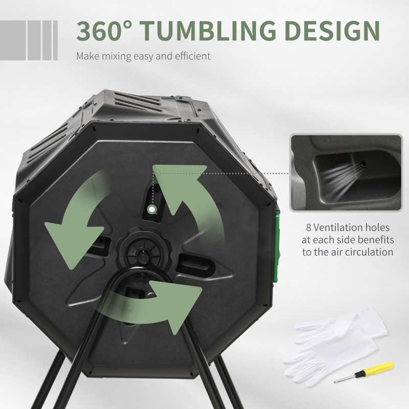 Green and Black Dual Chamber 360° Rotating Compost Bin