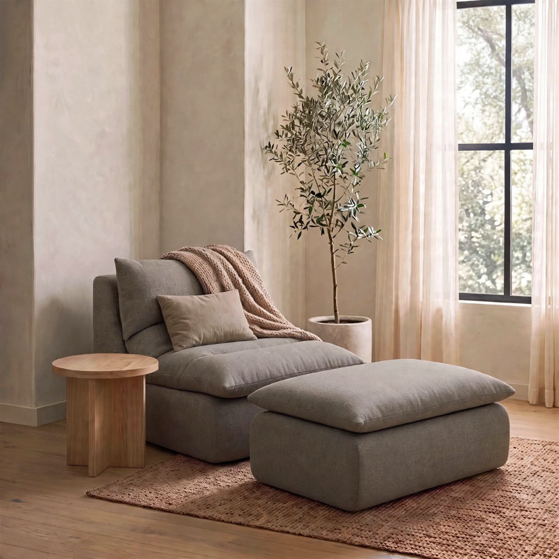 Chaise longue d'intérieur avec repose-pieds Big Joe Driftscape, gris brumeux, Misty Gray, Chair & Ottoman