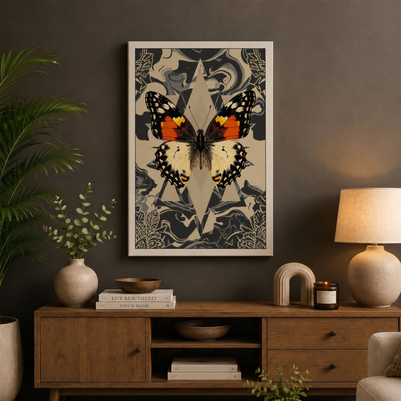 Mirrored Butterflies Eclectic - Wrapped Canvas, 24x16 - 61.0 x 40.6 cm, Taupe Border