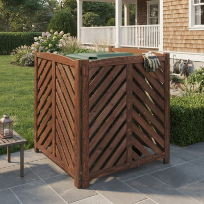 3-panel Outdoor Ac Privacy Screen, Wooden Air Conditioner Fence Cover, 33" W X 38" H