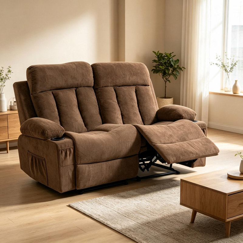 Loveseat Recliner Sofa with Cup Holders, 2 Seat Manual Recliner Chair, reclining loveseat couch for Living Room, Home Theater, Small Spaces, Brown