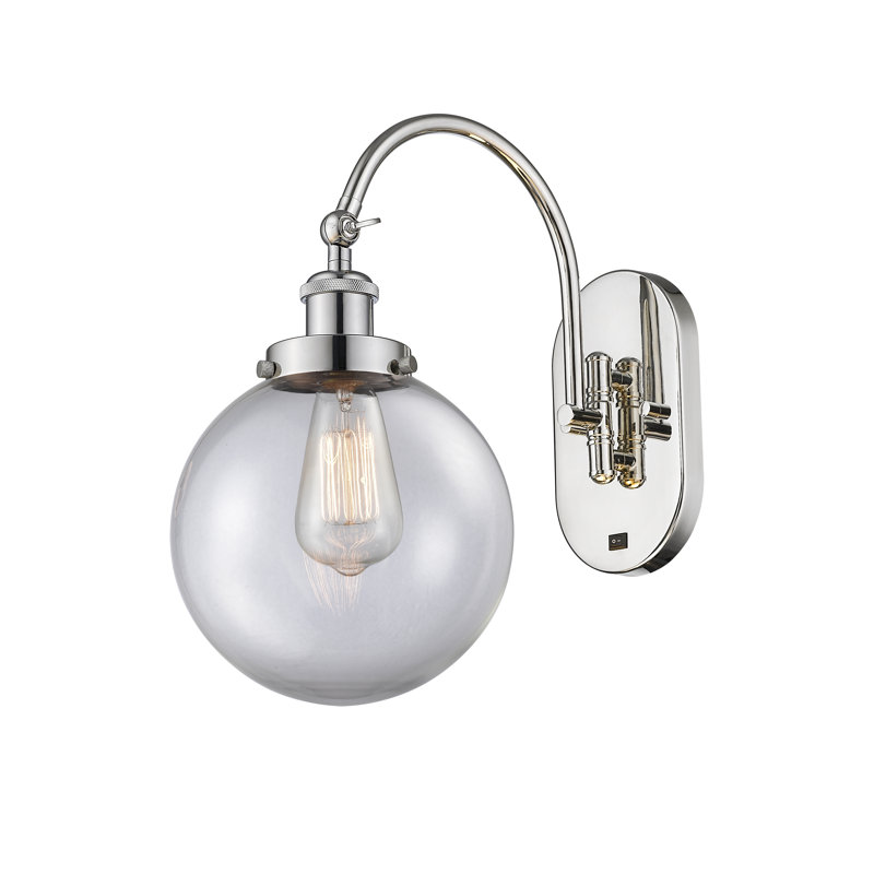 Applique murale 1 lumière 8 "avec bras pivotant 8" Shauna Beacon, Incandescente, Transparent, Nickel poli