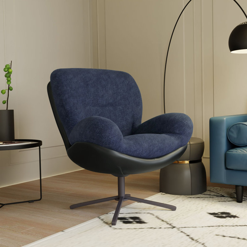Sarmiento Chenille 360 Degree Rotation Swivel Accent Chair with Metal Base, Navy Blue