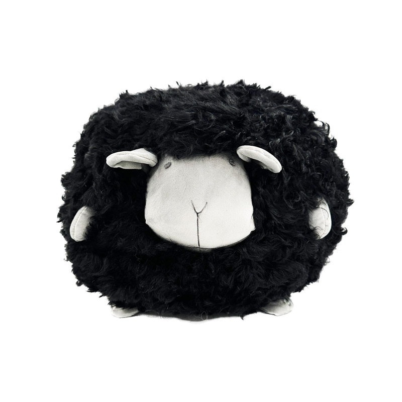 Mongolian Curly Lambskin Plush Sheep Pillow, Black
