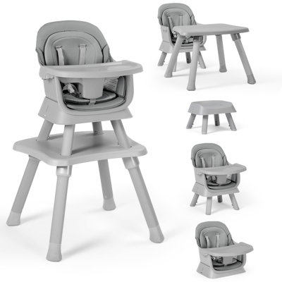 8 in 1 Baby High Chair, Coverts to Dining Booster Seat, Removable Tray & Double Seat Cover, Easy to Wipe