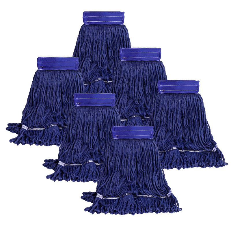 Moptimistic 16Oz Looped Yarn Floor Mop Head | Pack Of 6 | Blue Color Mop Head Replacement | Durable & Economical | For Home, Industrial And Commercial Use