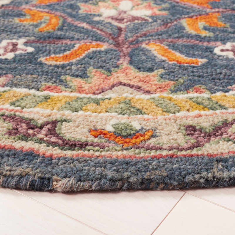 Hand Tufted Wool/Cotton Oriental Rug in White/Brown/Blue, Round 5'