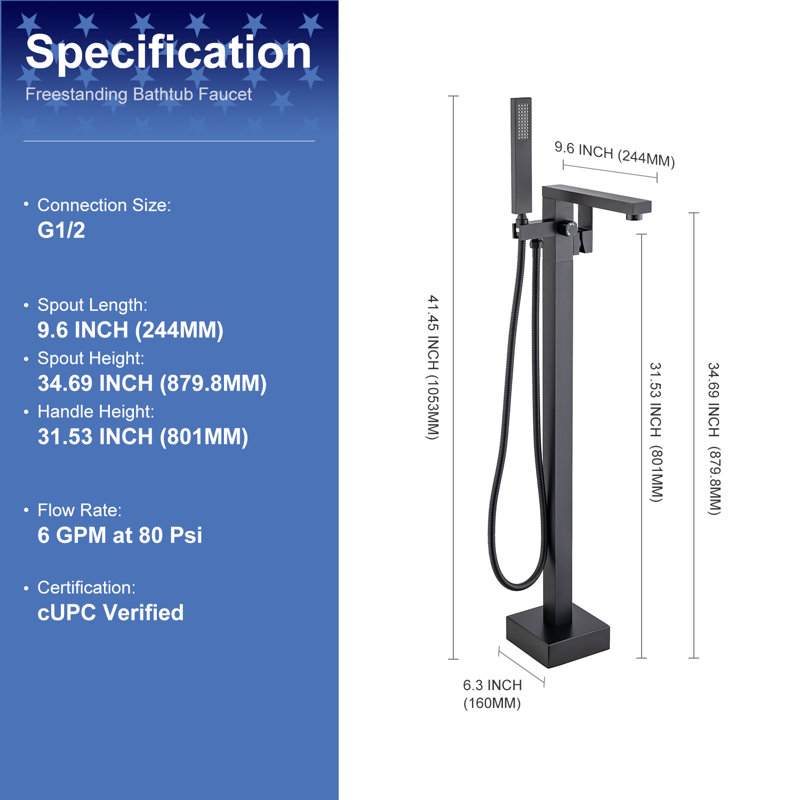 Floor Tub Filler with Diverter, Matte Black