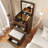 Compact Walnut Makeup Vanity With Modern Design And Practical Storage Stylish Convenient Options-424062722