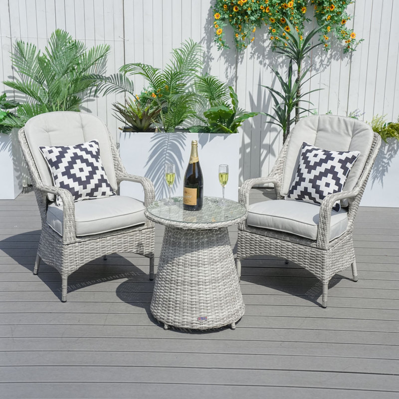 Billi 2-Person Outdoor Patio Conversation Set With End Table