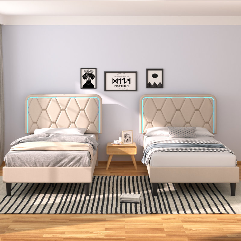 Lit plateforme tapissier Kaleea, Beige
