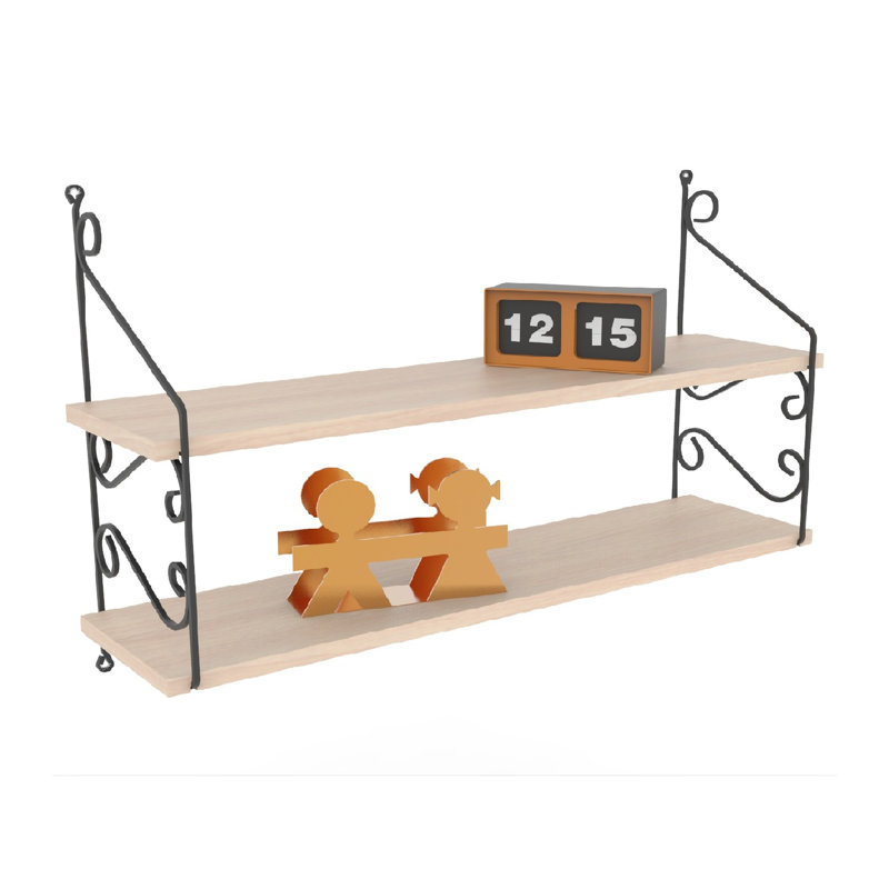 Elegant Wall Shelf, Oak & Black, 28.3 x 20.1 x 7.9 inches | 100% Melamine Coated Particle Board, Metal Bracket | Numerous Shelves, Fixed Wall Design, Assembled | Perfect for Traditional & Oriental Decor