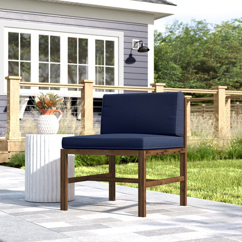 Chaise de patio avec coussins, Marron foncé, Bleu marine