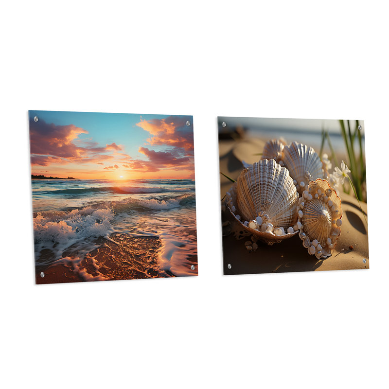 Naranjo - Ensemble de 2 verres muraux en acrylique Coastal Beach, H 16 po x l 33 po