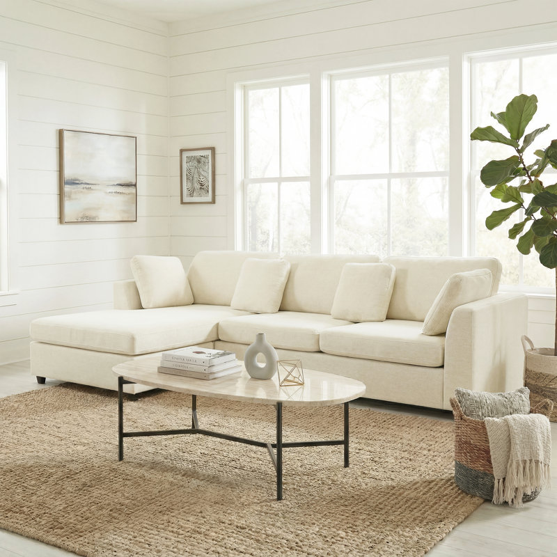 Wauseon 2-Piece 108.7" Upholstered L Shape Sofa with Convertible Chaise, Beige Polyester Blend