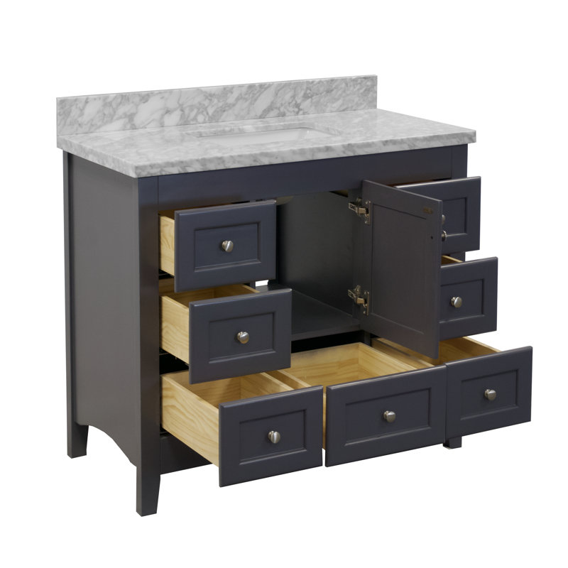 Edber 42'' Single Bathroom Vanity with Top, Marine Gray, Carrara Marble