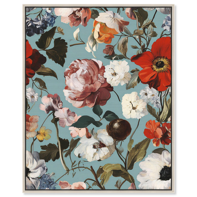 Toile florale I par Art Remedy, Noir, H 21 po x l 17 po, Cadre flottant
