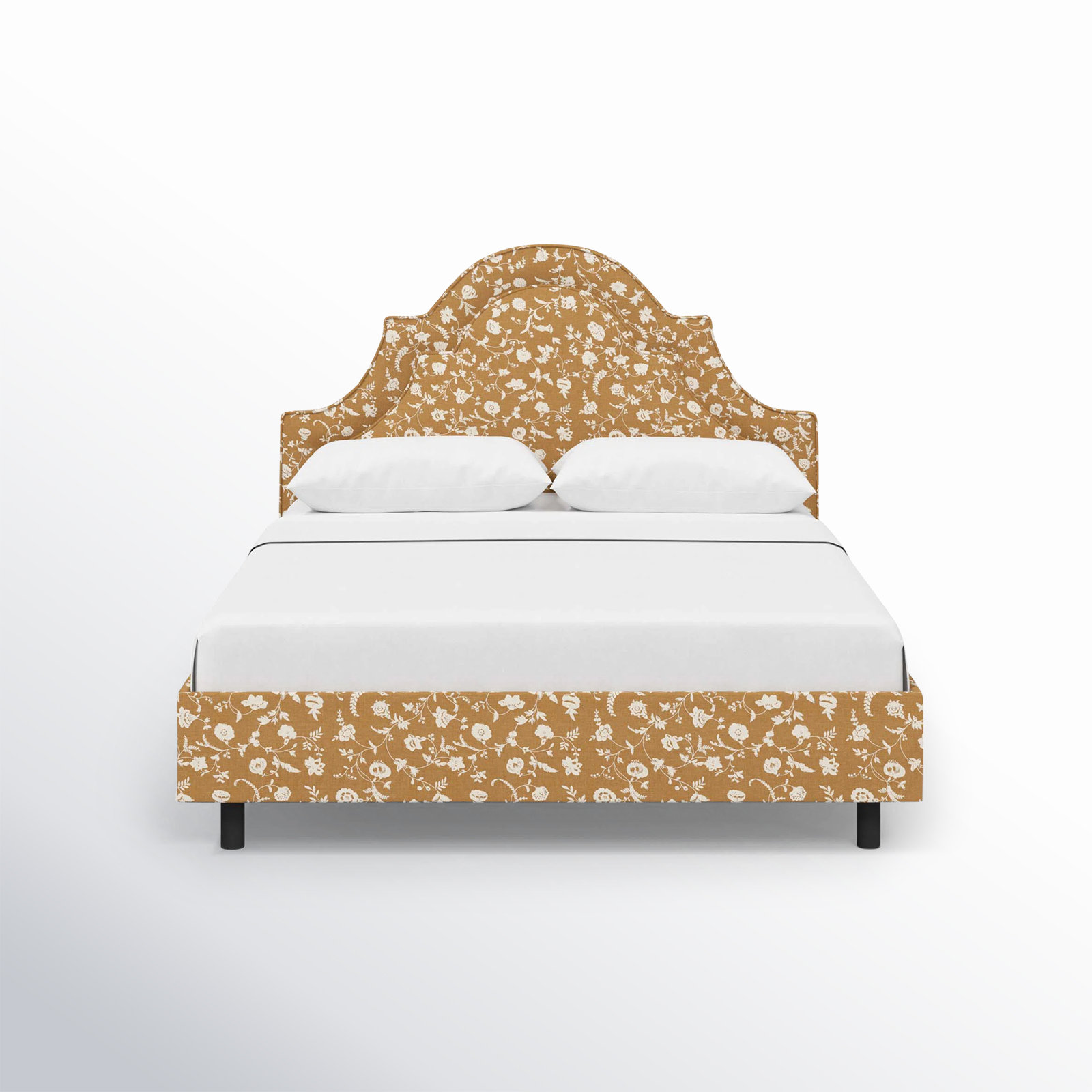 Knipe Upholstered Scalloped Bed, Twin, Robina Floral Ochre