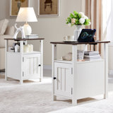 Willkie Farmhouse Nightstand Set , End Table with Charging Station, w/Barn Door & Open Shelves