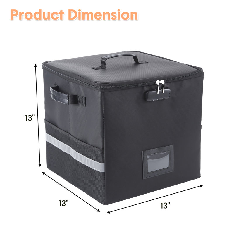 Fireproof Vinyl Record Storage Box 2-Pack, 13" Waterproof Lockable Case with Reflective Strips, Black