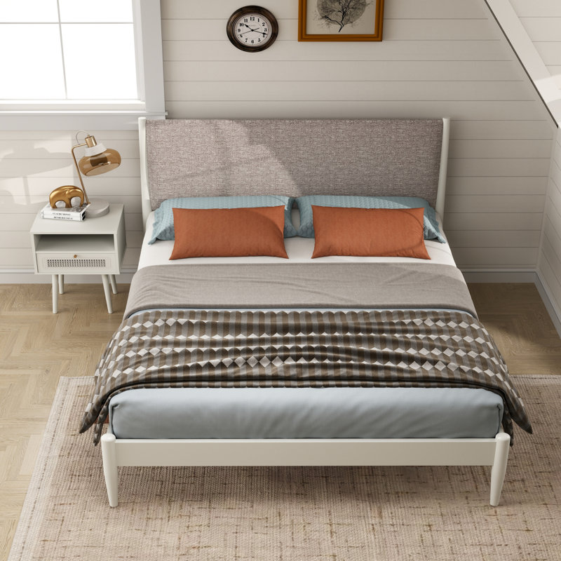  Ensemble de chambre à coucher 2 pièces Feeney, lit plateforme avec table de chevet, blanc crème, grand