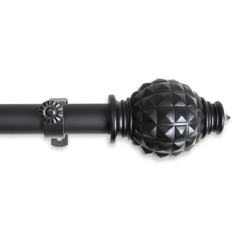 Baudette Steel Adjustable Single Curtain Rod, Black