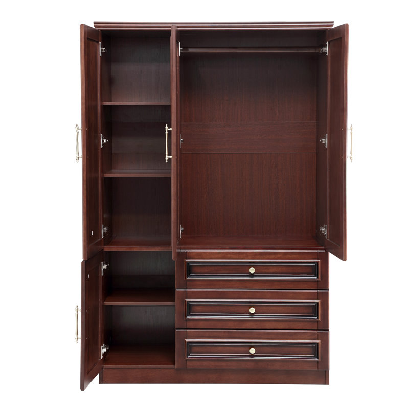 Armoire garde-robe 100% bois avec 3 tiroirs et rangement pour vêtements