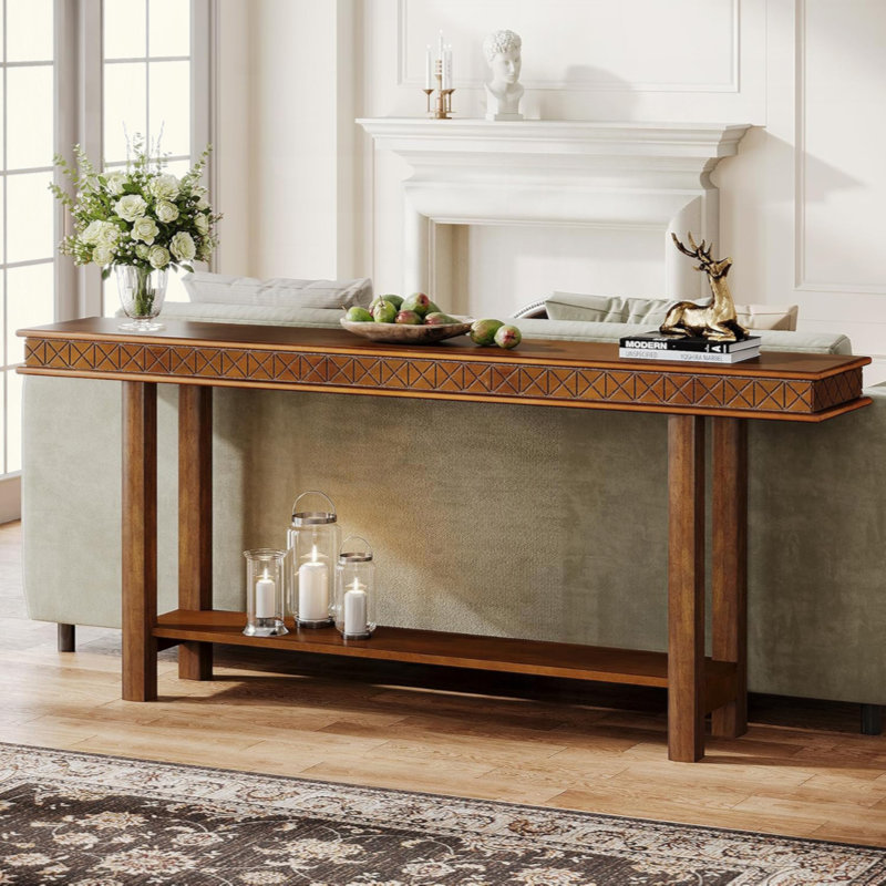Console extra longue 70,9 po, canapé-lit en bois massif rustique derrière le canapé, table d'appoint à 2 niveaux avec rangement pour le salon, le couloir et le vestibule